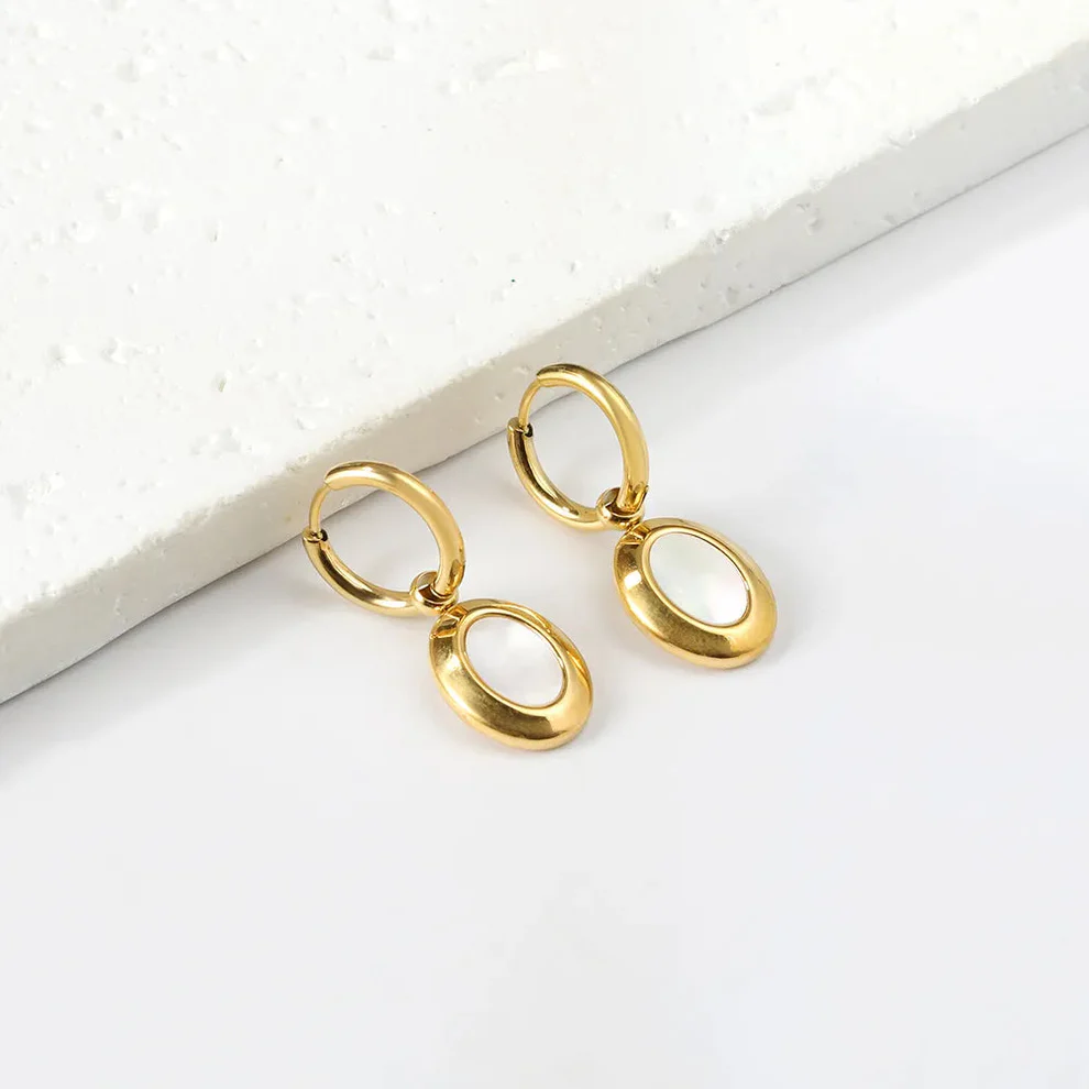 White Shell Drop Earrings – Gold Plated Stainless Steel